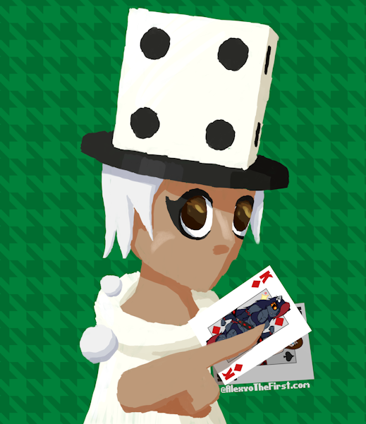 Digital painting of etheweirdo's Jane holding two cards.