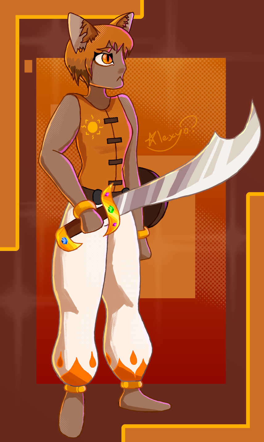 Digital reference drawing of Sora Shamgarmi wearing firey orange.